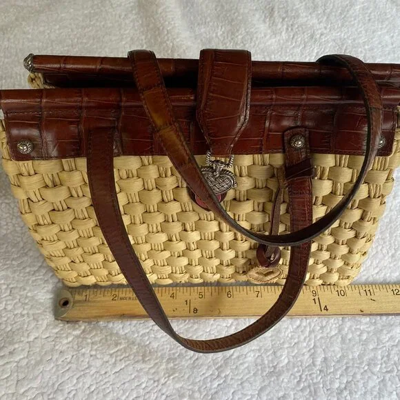 Authentic Brighton Ruth Woven Straw Satchel Bag with leather trim and handles - Picture 8 of 15